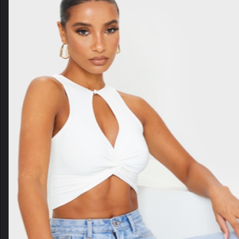 Pretty little thing white front key hole crop top